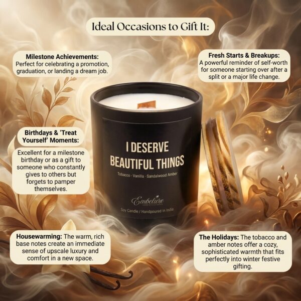 A luxury custom-scented candle in premium packaging, making it an excellent housewarming or birthday gift.