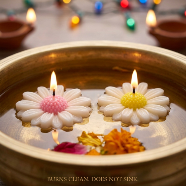 Pack of 6 handcrafted daisy floating candles in Diwali gift box