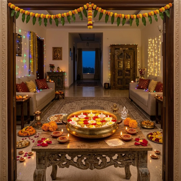 How to use floating candles in an urli with marigold petals